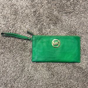 Michael Kors Emerald Green Wristlet with Gold Logo